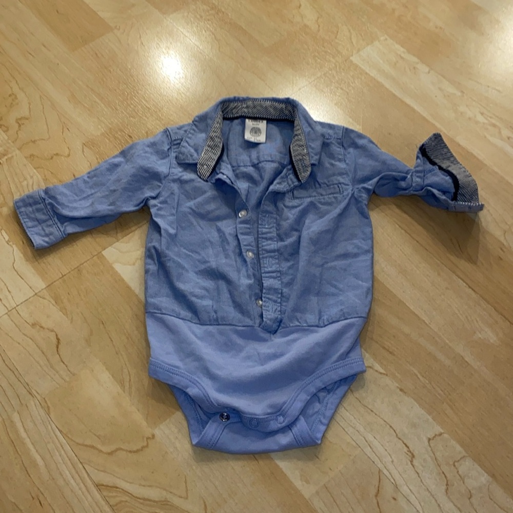 Lindex baby long sleeve light blue button onesie down - 2-4 months